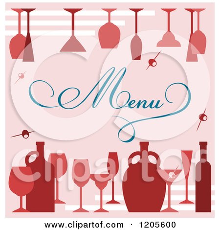 Clipart of a Pink Menu Cover with Wine Glasses - Royalty Free Vector Illustration by Vector Tradition SM