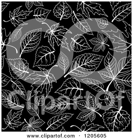 Clipart of a Seamless Black and White Leaf Pattern - Royalty Free Vector Illustration by Vector Tradition SM