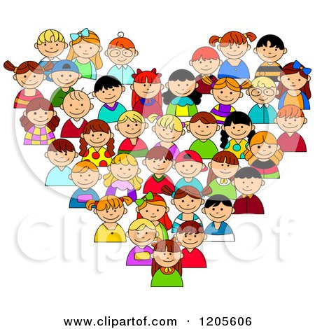 Clipart of a Heart Made of Happy Diverse Children - Royalty Free Vector Illustration by Vector Tradition SM