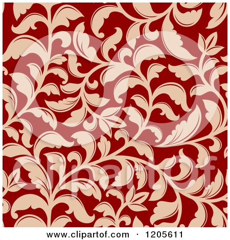 Clipart of a Seamless Red and Tan Floral Pattern 2 - Royalty Free Vector Illustration by Vector Tradition SM