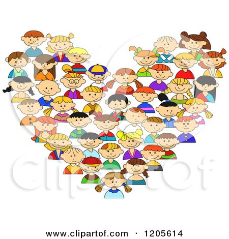 Clipart of a Heart Made of Diverse Children - Royalty Free Vector Illustration by Vector Tradition SM