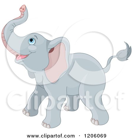 Cartoon of a Cute Baby Elephant Looking up - Royalty Free Vector Clipart by Pushkin