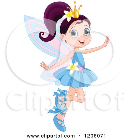Cartoon of a Happy Fairy Princess in a Blue Dress - Royalty Free Vector Clipart by Pushkin