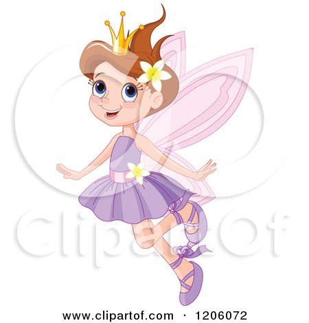 Cartoon of a Happy Brunette Fairy Princess in a Purple Dress - Royalty Free Vector Clipart by Pushkin