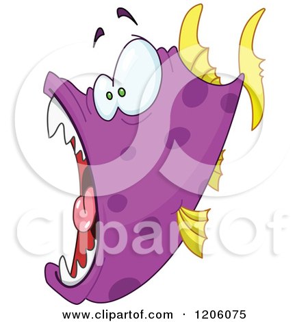 Cartoon of a Purple Carnivorous Fish with Its Mouth Wide Open - Royalty Free Vector Clipart by yayayoyo