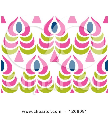 Clipart of a Seamless Pink Green and Blue Flower Pattern - Royalty Free Vector Illustration by Cherie Reve