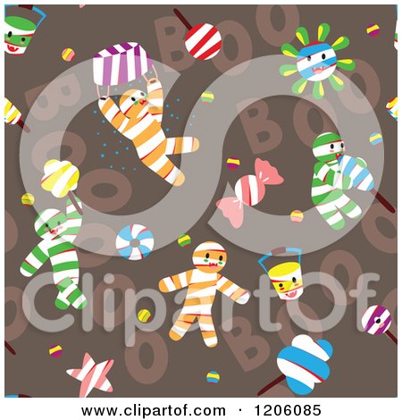 Clipart of a Seamless Mummy Boy on Brown Pattern - Royalty Free Vector Illustration by Cherie Reve
