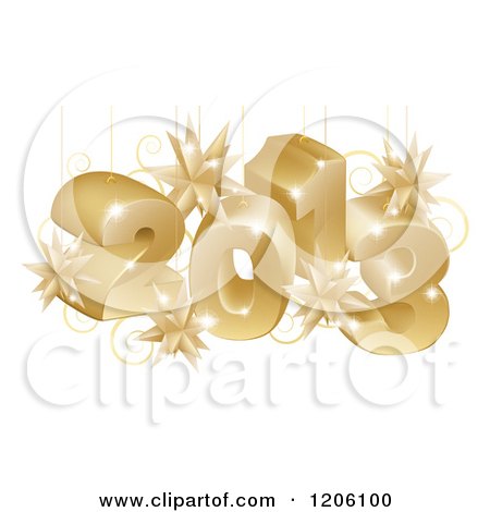 Clipart of a 3d Golden Year 2013 and Christmas Burst Ornaments - Royalty Free Vector Illustration by AtStockIllustration