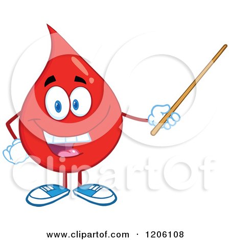Cartoon of a Happy Blood or Hot Water Drop Using a Pointer Stick - Royalty Free Vector Clipart by Hit Toon
