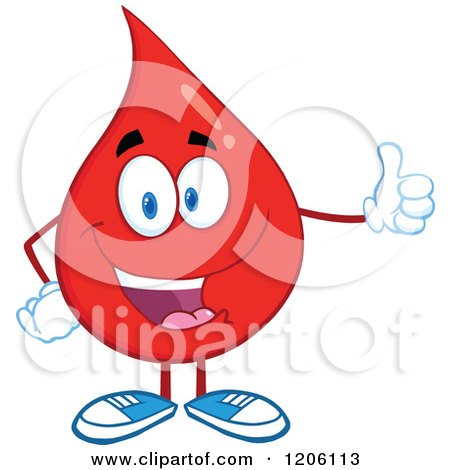 Cartoon of a Happy Blood or Hot Water Drop Holding a Thumb up - Royalty Free Vector Clipart by Hit Toon