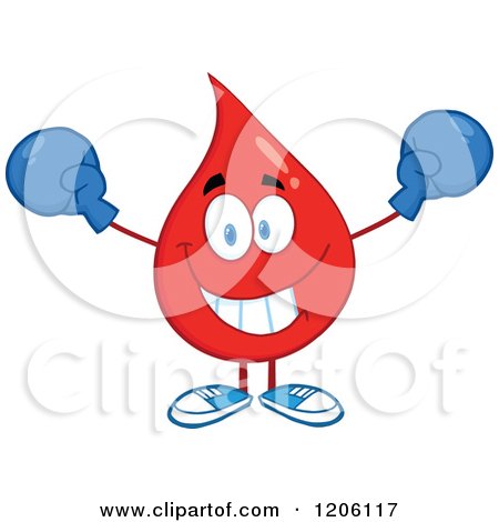 Cartoon of a Happy Blood or Hot Water Drop Cheering in Boxing Gloves - Royalty Free Vector Clipart by Hit Toon