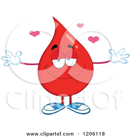 Cartoon of a Happy Blood or Hot Water Drop Wanting a Hug - Royalty Free Vector Clipart by Hit Toon