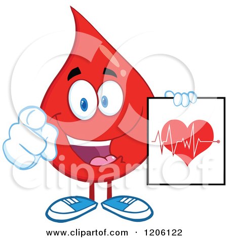 Cartoon of a Happy Blood Drop Holding a Heart Graph - Royalty Free Vector Clipart by Hit Toon