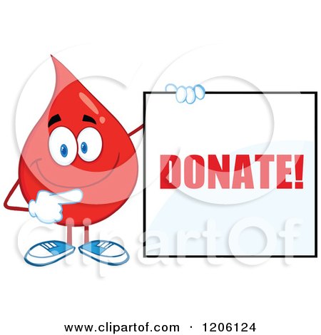 Cartoon of a Happy Blood Drop Holding a Donate Sign 2 - Royalty Free Vector Clipart by Hit Toon