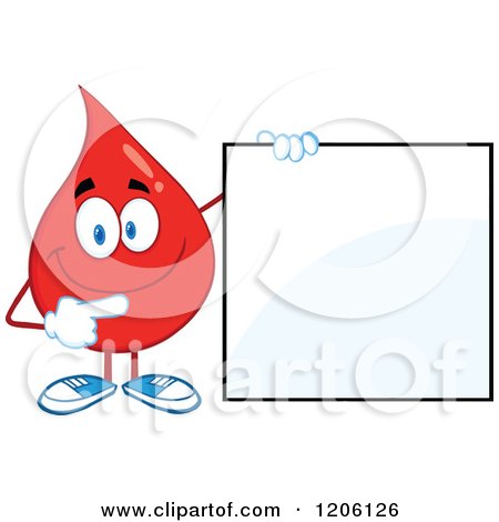 Cartoon of a Happy Blood or Hot Water Drop Holding a Sign 2 - Royalty Free Vector Clipart by Hit Toon