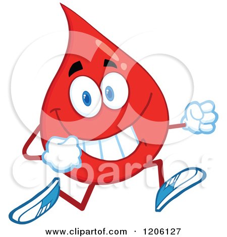 Cartoon of a Happy Blood or Hot Water Drop Running - Royalty Free Vector Clipart by Hit Toon