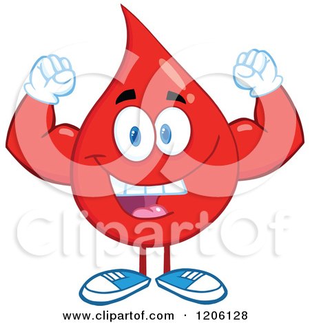 Cartoon of a Happy Blood or Hot Water Drop Flexing - Royalty Free Vector Clipart by Hit Toon