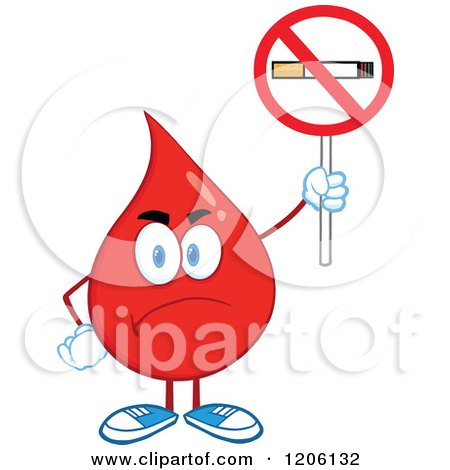 Cartoon of a Mad Blood or Hot Water Drop Holding a No Smoking Sign - Royalty Free Vector Clipart by Hit Toon