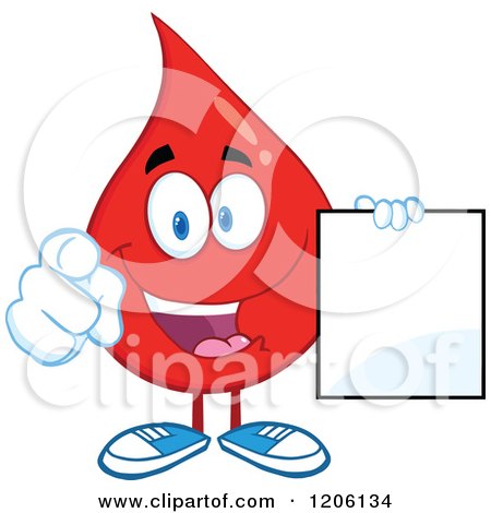 Cartoon of a Happy Blood or Hot Water Drop Holding a Sign 3 - Royalty Free Vector Clipart by Hit Toon