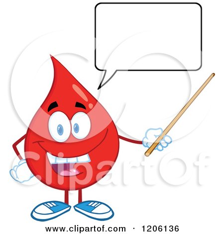 Cartoon of a Happy Blood or Hot Water Drop Talking and Using a Pointer Stick - Royalty Free Vector Clipart by Hit Toon