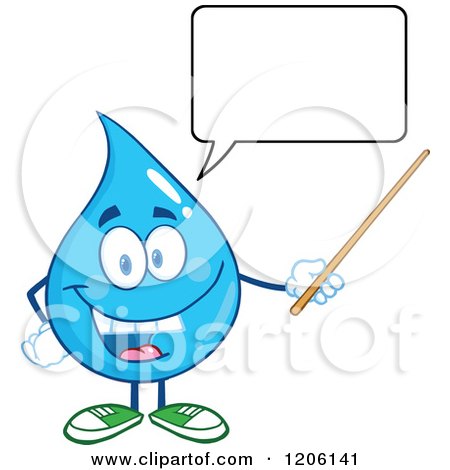 Cartoon of a Happy Blue Water Drop Talking and Holding a Pointer Stick - Royalty Free Vector Clipart by Hit Toon