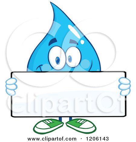 Cartoon of a Happy Blue Water Drop Holding a Sign - Royalty Free Vector Clipart by Hit Toon