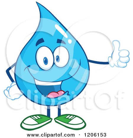 Cartoon of a Happy Blue Water Drop Holding a Thumb up - Royalty Free Vector Clipart by Hit Toon