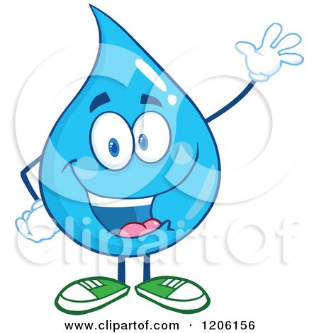 Cartoon of a Happy Blue Water Drop Waving - Royalty Free Vector Clipart by Hit Toon