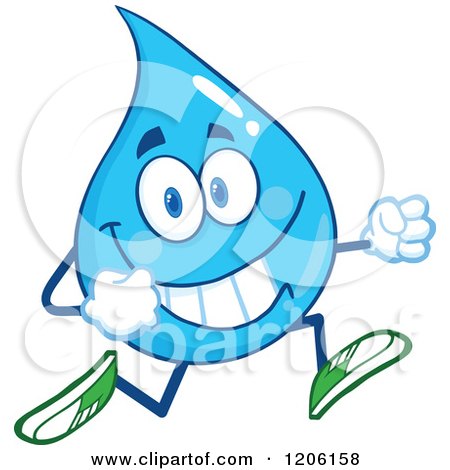 Cartoon of a Happy Blue Water Drop Running - Royalty Free Vector Clipart by Hit Toon