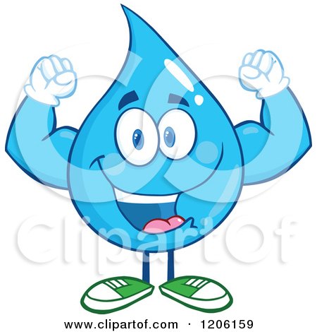 Cartoon of a Happy Blue Water Drop Flexing - Royalty Free Vector Clipart by Hit Toon