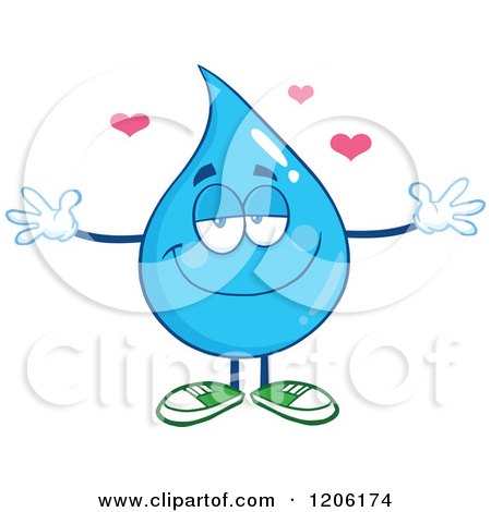 Cartoon of a Happy Blue Water Drop Wanting a Hug - Royalty Free Vector Clipart by Hit Toon