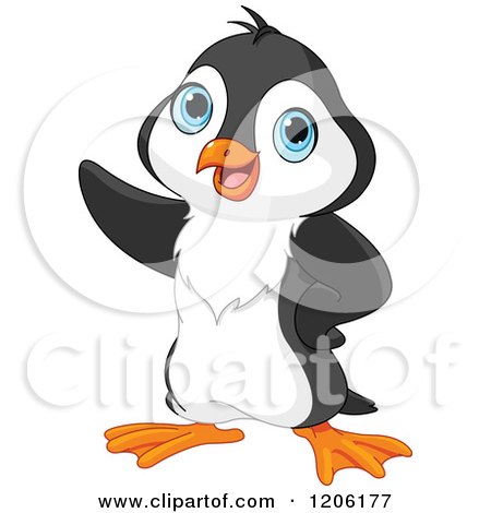 Cartoon of a Cute Baby Penguin Pointing - Royalty Free Vector Clipart by Pushkin