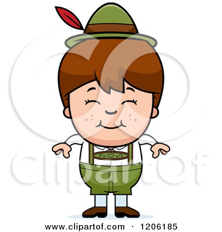 Cartoon of a Happy Brunette Oktoberfest German Boy - Royalty Free Vector Clipart by Cory Thoman
