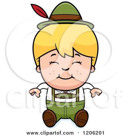 Cartoon of a Happy Blond Oktoberfest German Boy Sitting - Royalty Free Vector Clipart by Cory Thoman