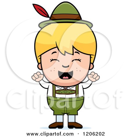 Cartoon of a Happy Blond Oktoberfest German Boy Cheering - Royalty Free Vector Clipart by Cory Thoman