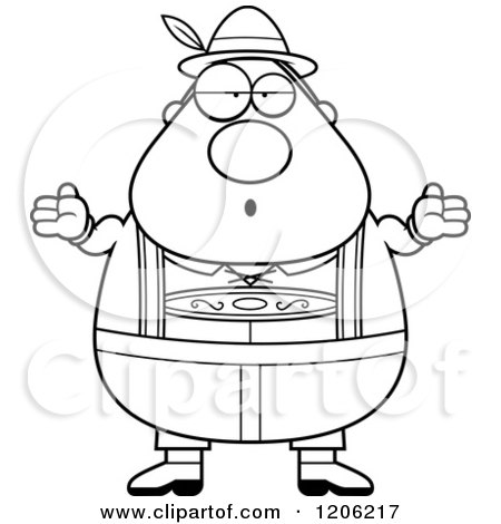 Cartoon of a Black and White Careless Shrugging Chubby Oktoberfest German Man - Royalty Free Vector Clipart by Cory Thoman
