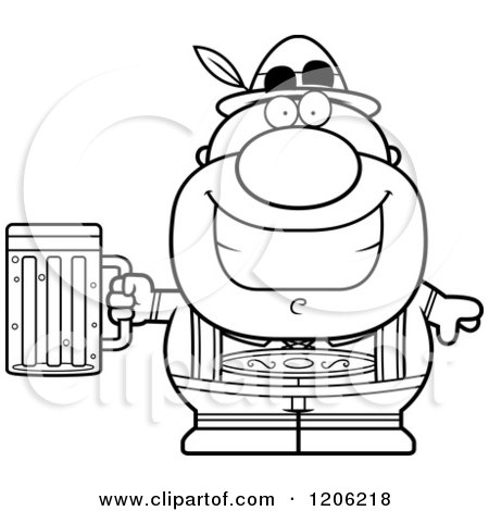 Cartoon of a Black and White Happy Short Oktoberfest German Man Holding a Beer - Royalty Free Vector Clipart by Cory Thoman