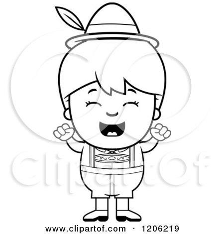 Cartoon of a Black and White Happy Oktoberfest German Boy Cheering - Royalty Free Vector Clipart by Cory Thoman