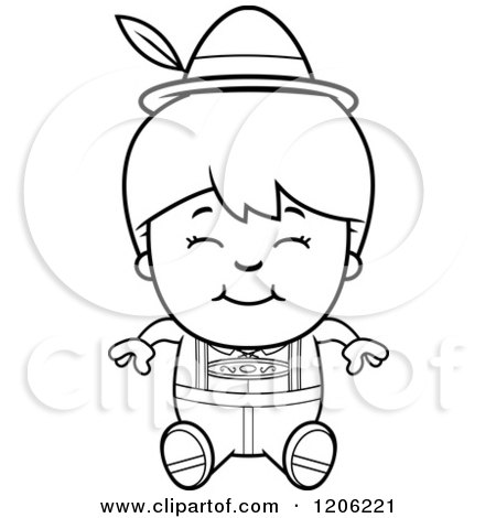 Cartoon of a Black and White Happy Oktoberfest German Boy Sitting - Royalty Free Vector Clipart by Cory Thoman