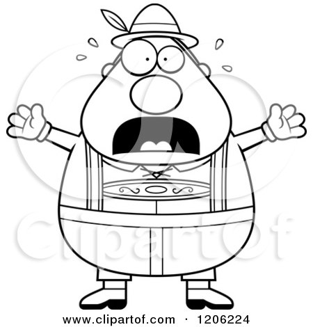 Cartoon of a Black and White Scared Chubby Oktoberfest German Man - Royalty Free Vector Clipart by Cory Thoman