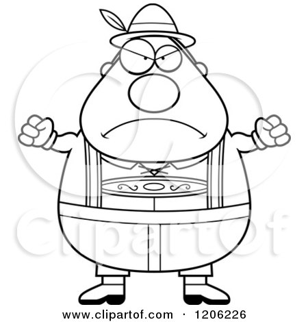 Cartoon of a Black and White Mad Chubby Oktoberfest German Man - Royalty Free Vector Clipart by Cory Thoman