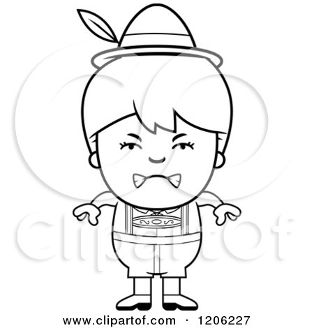 Cartoon of a Black and White Mad Oktoberfest German Boy - Royalty Free Vector Clipart by Cory Thoman