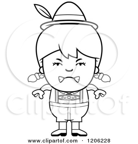 Cartoon of a Black and White Mad Oktoberfest German Girl - Royalty Free Vector Clipart by Cory Thoman