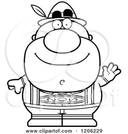 Cartoon of a Black and White Happy Waving Short Oktoberfest German Man - Royalty Free Vector Clipart by Cory Thoman