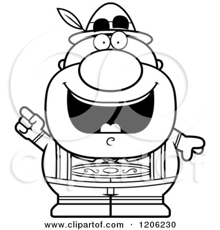 Cartoon of a Black and White Happy Short Oktoberfest German Man with an Idea - Royalty Free Vector Clipart by Cory Thoman