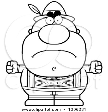 Cartoon of a Black and White Mad Short Oktoberfest German Man - Royalty Free Vector Clipart by Cory Thoman