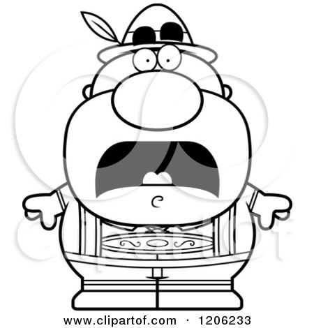 Cartoon of a Black and White Scared Short Oktoberfest German Man - Royalty Free Vector Clipart by Cory Thoman