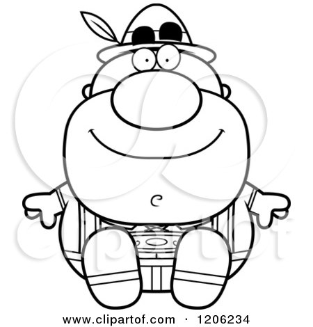 Cartoon of a Black and White Happy Short Oktoberfest German Man Sitting - Royalty Free Vector Clipart by Cory Thoman
