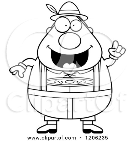 Cartoon of a Black and White Happy Chubby Oktoberfest German Man with an Idea - Royalty Free Vector Clipart by Cory Thoman