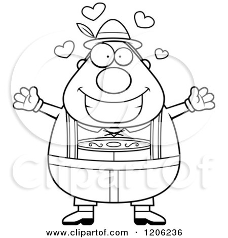 Cartoon of a Black and White Happy Chubby Oktoberfest German Man Wanting a Hug - Royalty Free Vector Clipart by Cory Thoman
